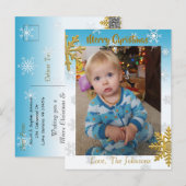 Postale Ajouter une photo à cette carte de Noël bleue (Devant / Derrière)