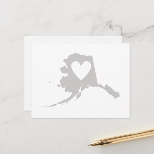 Postale Alaska Carte Forme Grey Coeur Coupe Alaskan (Devant/Arrière en situation)