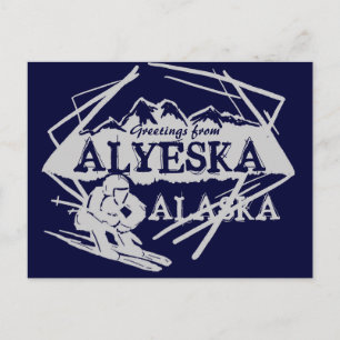 Postale Alyeska Alaska salutations navales skier carte pos