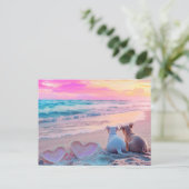 Postale Amour de chien sur la plage, carte coeurs (Debout devant)