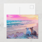 Postale Amour de chien sur la plage, carte coeurs (Devant / Derrière)