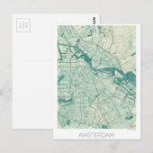 Postale Amsterdam Carte Bleue Aquarelle Vintage (Devant / Derrière)
