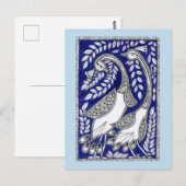 Postale Ancienne carte bleue Kalamkari (Devant / Derrière)