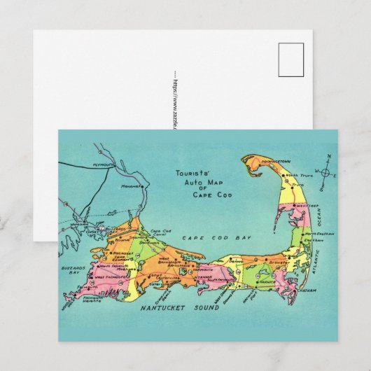Postale Ancienne carte du Cap Cod (Devant / Derrière)