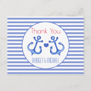 Postale Ancre Naúticale Rayée Navy Carte de remerciement