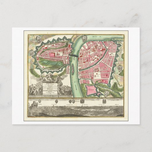 Postale Antique 1730 Carte de Prague, République tchèque, (Devant)
