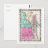 Postale Antique 1855 Carte de Chicago, Illinois, (Devant / Derrière)