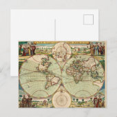 Postale Antique Vintage carte du monde (Devant / Derrière)
