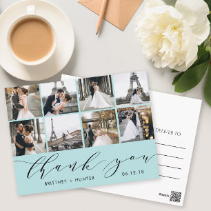 Postale Aqua Calligraphie Script 8 Photo Merci Carte posta