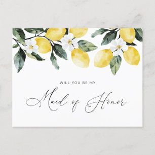 Postale aquarelle citrons floral Maid carte d'honneur