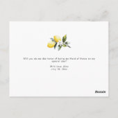Postale aquarelle citrons floral Maid carte d'honneur (Dos)