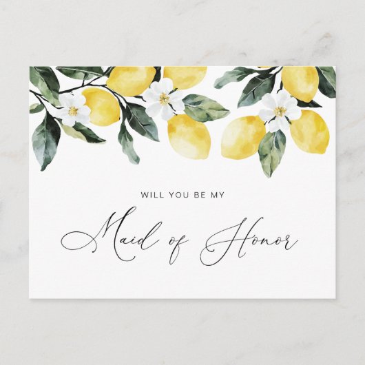 Postale aquarelle citrons floral Maid carte d'honneur (Devant)