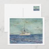 Postale Aquarelle de bateau à crevettes. Carte postale. (Devant / Derrière)