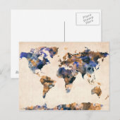 Postale Aquarelle de la carte mondiale (Devant / Derrière)