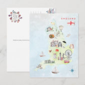Postale Aquarelle illustrée Carte de l'Art d'Angleterre (Devant / Derrière)