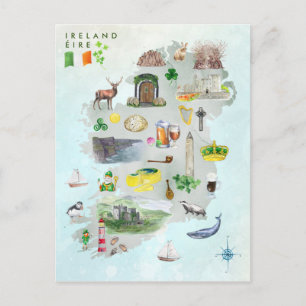 Postale Aquarelle illustrée Carte de l'art irlandais