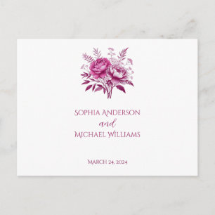 Postale Aquarelle Magenta Peony-RSVP-Mariage- Carte postal