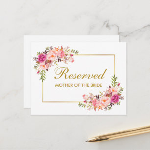 Postale Aquarelle rose Floral Mariage Grande carte réservé