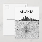 Postale Atlanta Georgia City Skyline avec carte (Devant / Derrière)