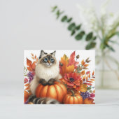 Postale Automne Feuilles Citrouilles et Ragdoll Cat carte  (Debout devant)