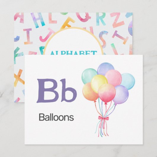 Postale B est pour les ballons - Carte Flash Alphabet (Devant / Derrière)