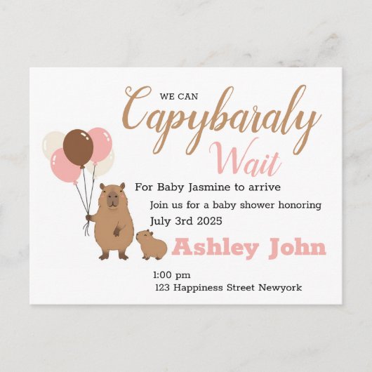 Postale Baby shower Capybara honorant l'invitation | carte (Devant)