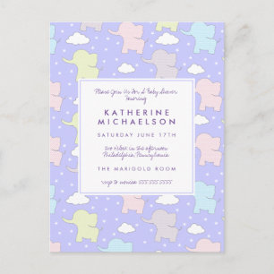 Postale Baby shower   Purple Pastel Elephants Carte postal