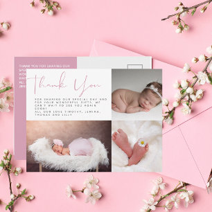 Postale Baby shower rose Carte photo Merci moderne