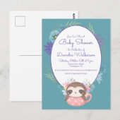 Postale Baby shower | Sloth Polka Dot Tea Cup Carte postal (Devant / Derrière)