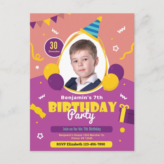 Postale Ballons pour enfants Carte d'invitation pour la fê (Devant)