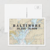 Postale Baltimore MD Carte marine Latitude Longitude (Devant / Derrière)