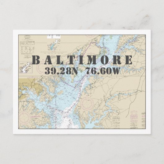 Postale Baltimore MD Carte marine Latitude Longitude (Devant)