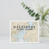Postale Baltimore MD Carte marine Latitude Longitude (Debout devant)