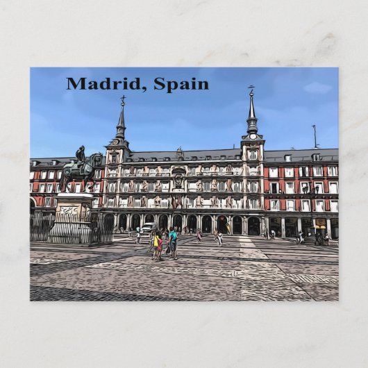Postale Bande dessinée d'une place à Madrid, Espagne carte (Devant)