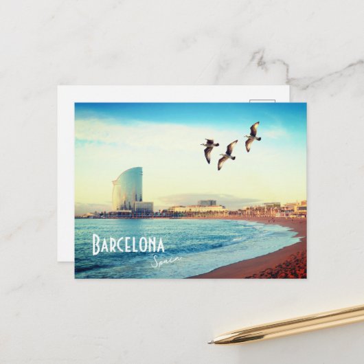 Postale Barcelone, Espagne - Plage de Barceloneta Carte po (Devant/Arrière en situation)