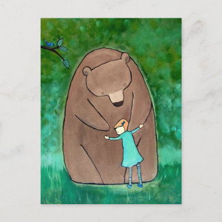 Postale Bear Hug Kids Art mignonne Whimsical Green carte p