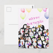 Postale Bébé Carte Anniversaire Bonne fête des pingouins V (Devant / Derrière)