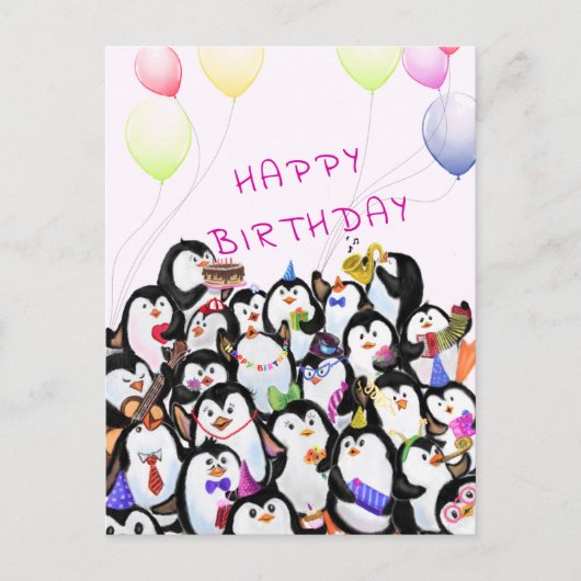 Postale Bébé Carte Anniversaire Bonne fête des pingouins V (Devant)