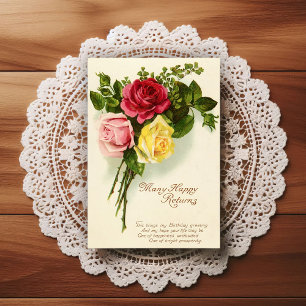 Postale Belle carte de vœux d'anniversaire vintage du débu