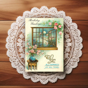Postale Belle Carte de Vœux d'Anniversaire Vintage du Débu