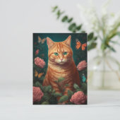 Postale Belle Chat Gingembre Avec Roses Roses Rose Carte P (Debout devant)