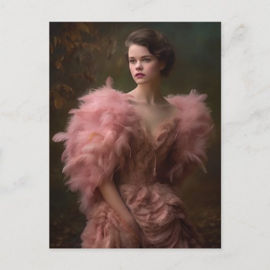 Postale Belle femme dans une robe de plume rose Carte post (Devant)