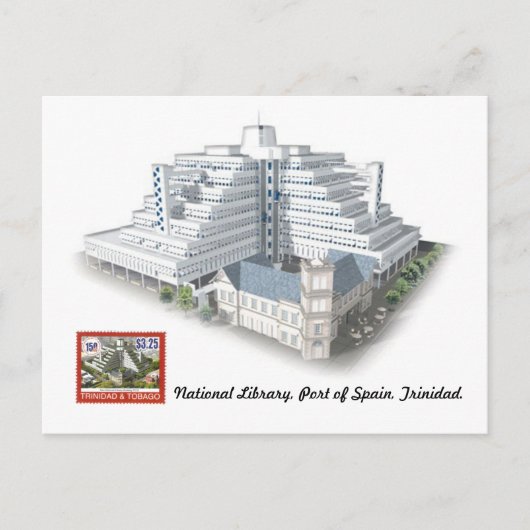 Postale Bibliothèque nationale, Port d'Espagne, Carte post (Devant)