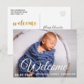 Postale BIENVENUE, carte de voeux de naissance de bébé ave (Devant / Derrière)