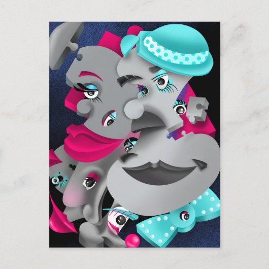 Postale Bits et pièces - Surreal Puzzle faces Carte postal (Devant)