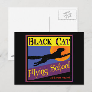Postale Black Cat Flying School Vintage Halloween Carte po