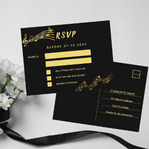 Postale Black gold notes retour adresse carte RSVP