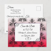 Postale Black Red Mariage damassé Enregistrer la carte pos (Devant / Derrière)