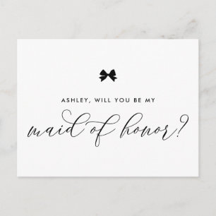 Postale Black Ribbon Bow vous serez ma carte d'honneur