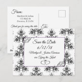 Postale Black White Mariage damassé Enregistrer la carte p (Devant / Derrière)